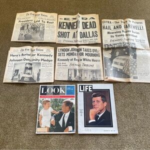 Vintage Rare JFK Assassination Newspaper Articles and LIFE LOOK Magazines 1963